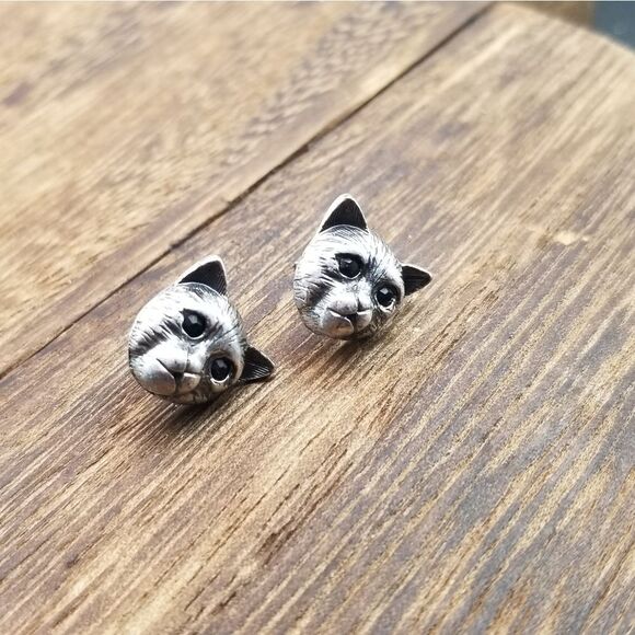 Indifferent kitty cat earrings sterling silver E0320 - Picture 1 of 3